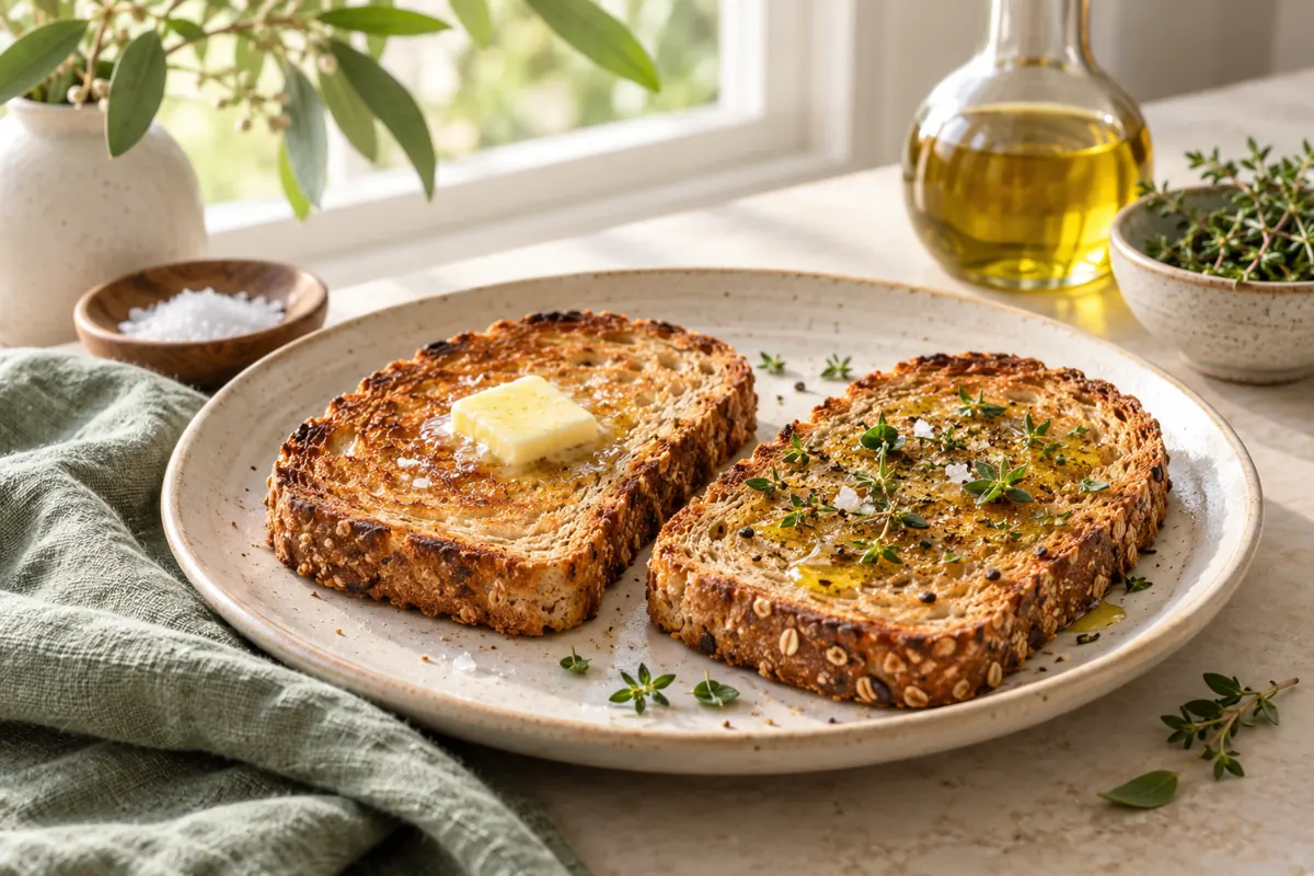 Toast served with butter and olive oil